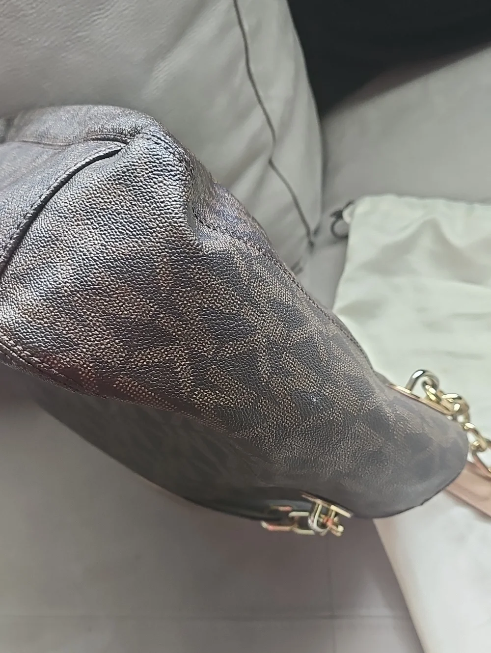 Michael Kors Dark Brown MK Monogram Chain-Handle Lilly Shoulder Bag